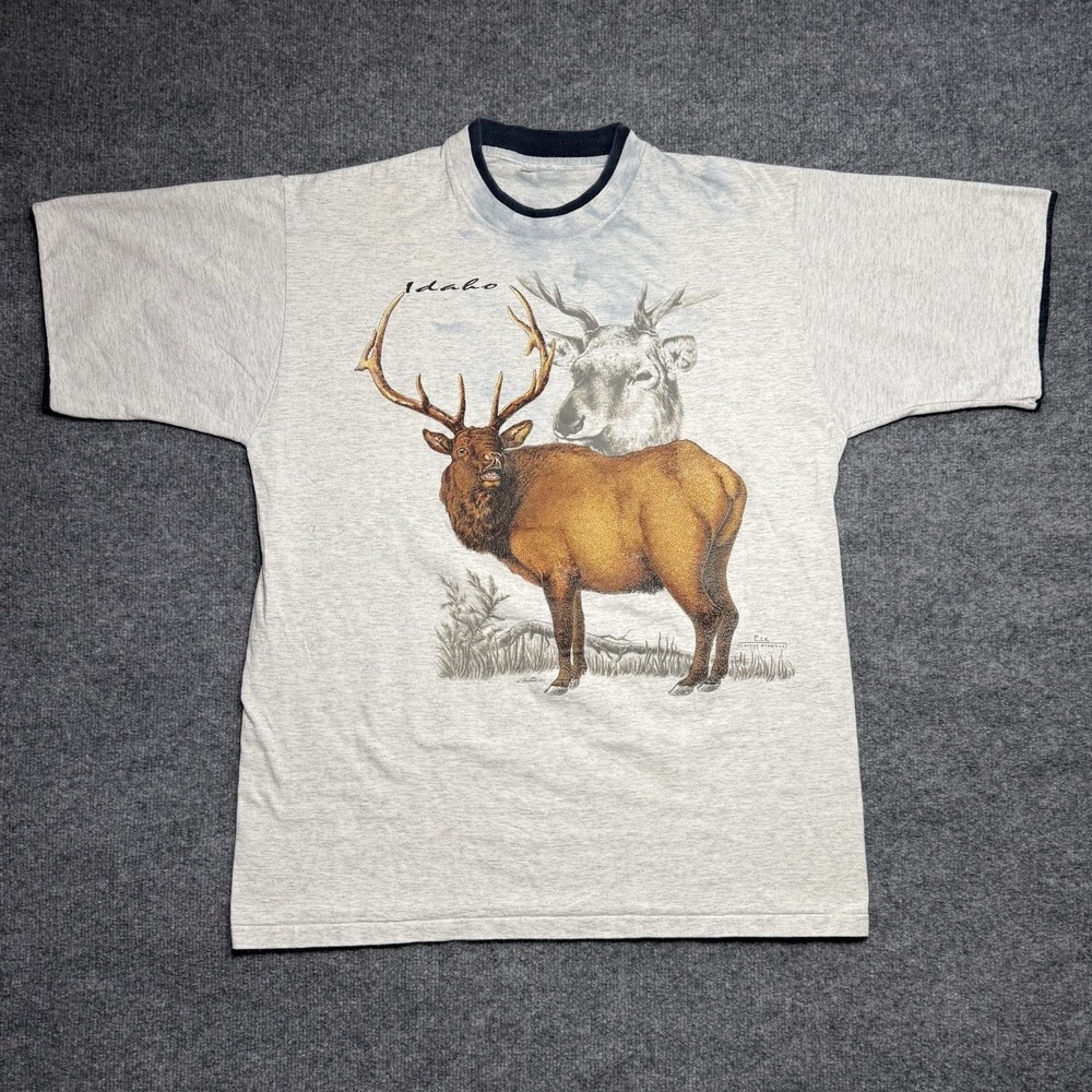 Vintage 80s 90s Deer Elk Nature USA Made Idaho Size Large